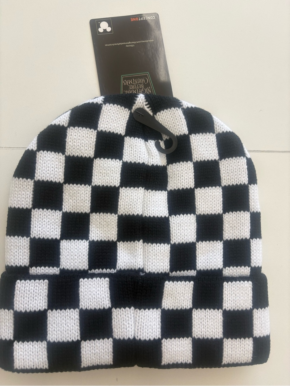 Disney Black & White Checker Knit Beanie with Shark Patch - Picture 2 of 3